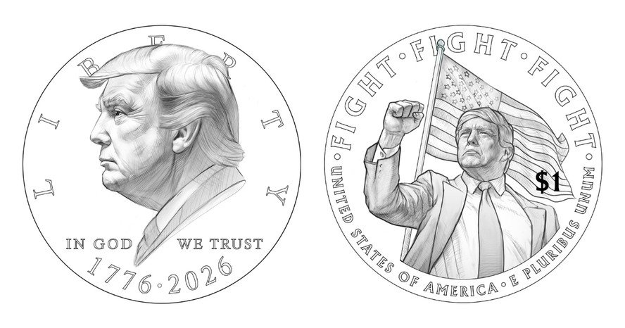 Tesouro dos EUA confirma rascunhos de moeda de US$ 1 com imagem de Donald Trump - Imagem do artigo original