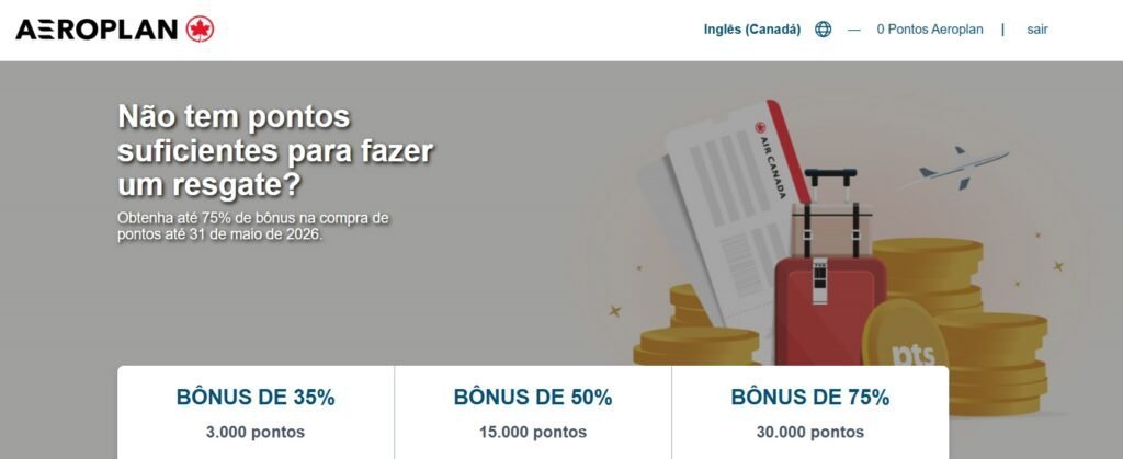 Aeroplan concede bônus de até 75% na compra de pontos e mantém tabela fixa para voos no Brasil - Imagem do artigo original