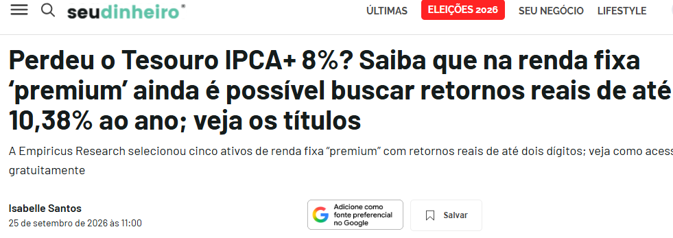 Tesouro IPCA+ registra 14,9% de valorização após 1º turno e amplia perspectivas para investidores de renda fixa - Imagem do artigo original